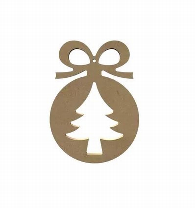 Mdf Figuur Kerstbal Met Kerstboom 15 Cm