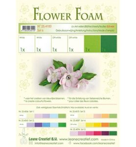 Flower Foam Assortment Set 6, 6 Sheets A4 0.8mm. White Green Colours Incl. Instructions.