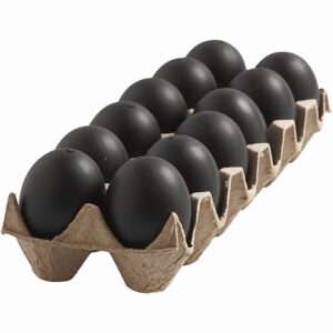 Doosje Met Kunststof Eieren. Zwart Afm. 6 Cm 12 Stuks