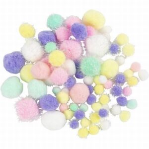 Pom Poms, D: 15 40 Mm, Glitter, Pastelkleuren, 62 Gr