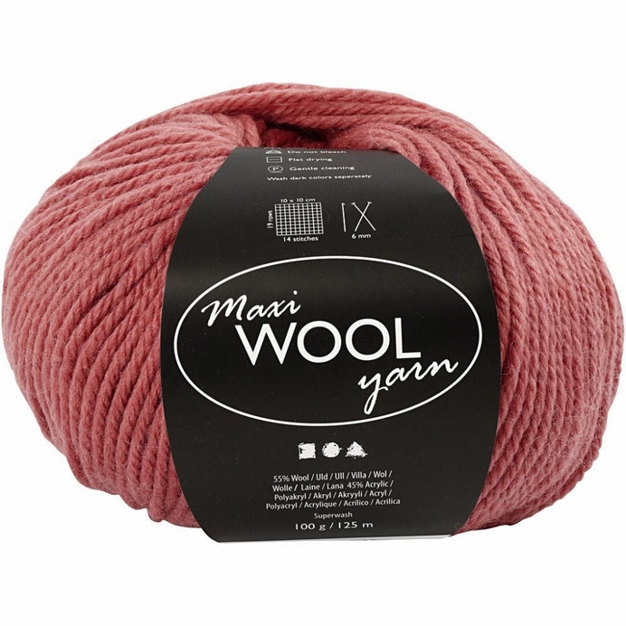 Maxi Wool Yarn Donkerroze, L: 125 M, 100 Gr