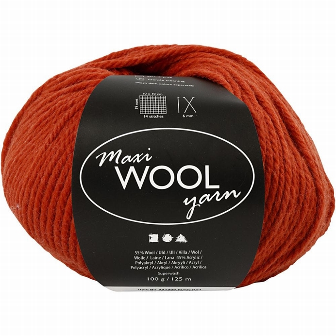 Maxi Wool Yarn Rust Red, L: 125 M, 100 Gr