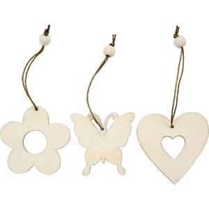 Houten Decoraties, Bloem, Vlinder, Hart,