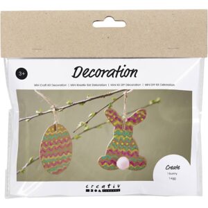 Mini Hobbyset Decoratie Ei En Konijn Bruin Groen Roze Geel