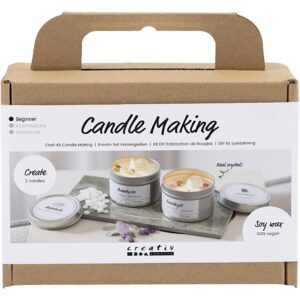 Mini Hobbyset Kaarsen Maken, Sojakaars Met Aventurien En Amethist, Crème, Off White