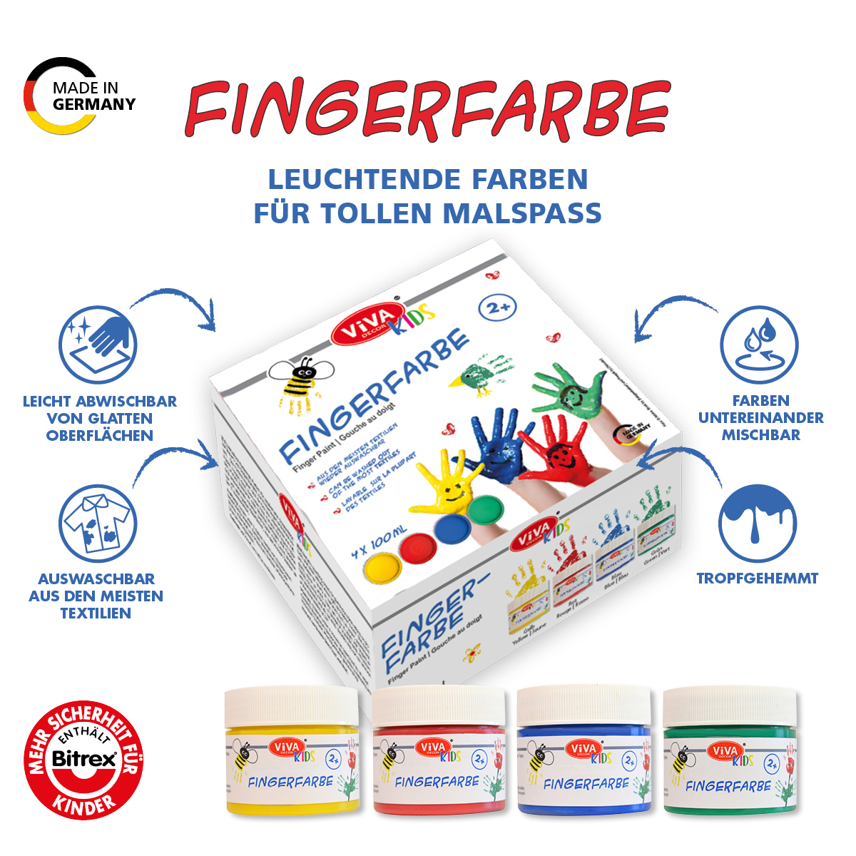 Viva Kids Vingerverf Basis Set 4x 100 Ml Gallery Image 1