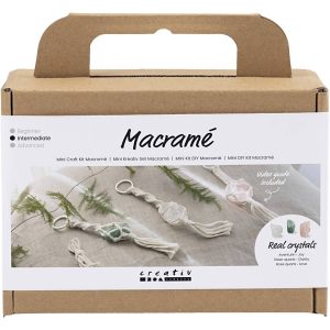 Mini Hobbyset Macramé Sleutelhangers Mat Transparant Dusty Groen Zacht Roze Licht Naturel