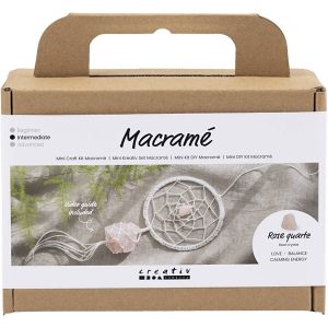Mini Hobbyset Macramé Dromenvanger Met Rozenkwarts Lichtroze Wit