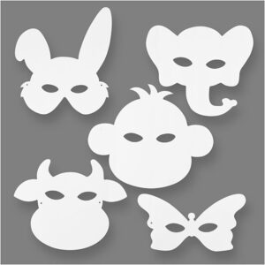 Dierenmaskers H: 13 24 Cm, B: 20 28 Cm, 230 Gr Wit 16 Stuks