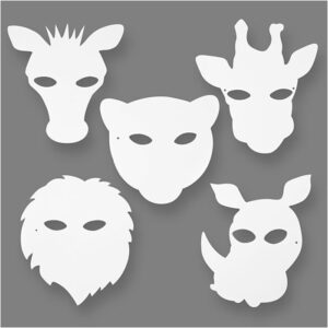 Jungle Dierenmaskers H: 22,5 25 Cm, B: 20,5 22,5 Cm 230 Gr Wit 16 Stuks
